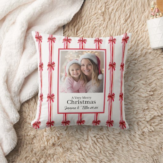 Pink and Red Bows Photo Christmas クッション (ブランケット)