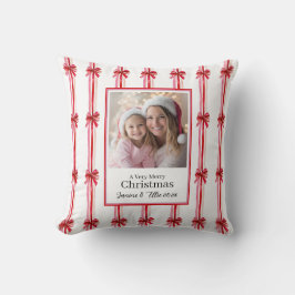 Pink and Red Bows Photo Christmas クッション