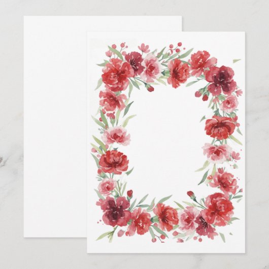 Pink and Red Carnation Frame 招待状 (正面/裏面)