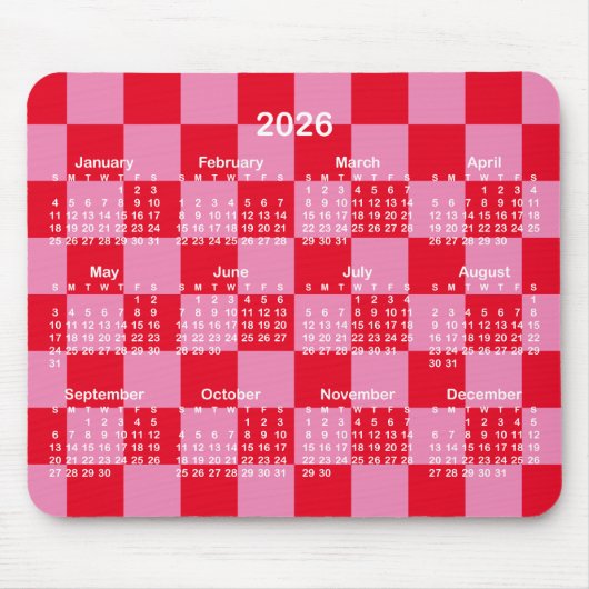 Pink and Red Checkerboard 2026 Calendar マウスパッド (正面)
