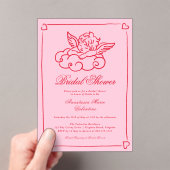 Pink and Red Cherub Whimsical Bridal Shower  アクリル招待状 (インサイチュ (ポータブル))