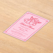 Pink and Red Cherub Whimsical Bridal Shower  アクリル招待状 (レイダウン)