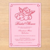 Pink and Red Cherub Whimsical Bridal Shower  アクリル招待状 (正面)
