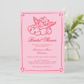 Pink and Red Cherub Whimsical Bridal Shower  招待状 (スタンド正面)