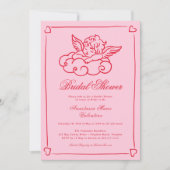 Pink and Red Cherub Whimsical Bridal Shower  招待状 (正面)