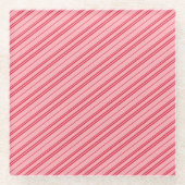 Pink and Red Christmas Candy Cane Stripes  ガラスコースター (正面)