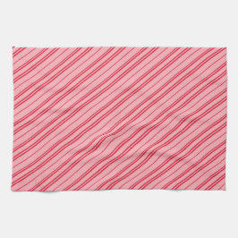 Pink and Red Christmas Candy Cane Stripes  キッチンタオル