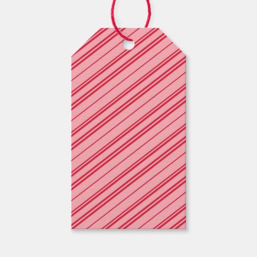 Pink and Red Christmas Candy Cane Stripes ギフトタグ (正面)