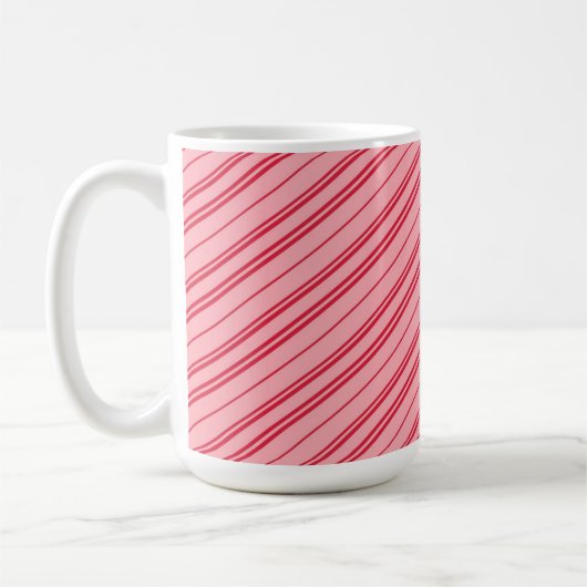 Pink and Red Christmas Candy Cane Stripes  コーヒーマグカップ (左)