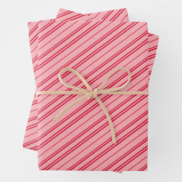 Pink and Red Christmas Candy Cane Stripes  ラッピングペーパーシート