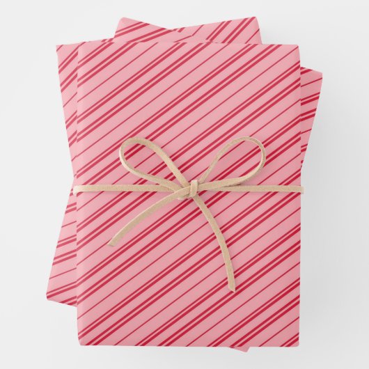 Pink and Red Christmas Candy Cane Stripes  ラッピングペーパーシート (インサイチュ)