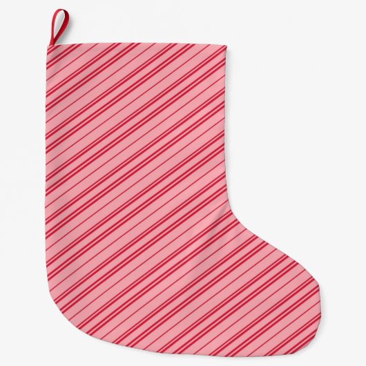 Pink and Red Christmas Candy Cane Stripes  ラージクリスマスストッキング (正面)