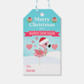 Pink and Red Christmas Flamingo Winter ギフトタグ (正面)