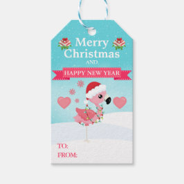 Pink and Red Christmas Flamingo Winter ギフトタグ