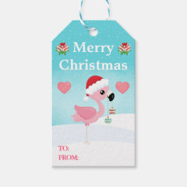 Pink and Red Christmas Flamingo Winter ギフトタグ