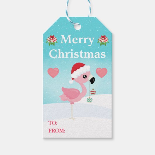 Pink and Red Christmas Flamingo Winter ギフトタグ (正面)