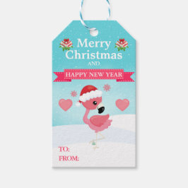 Pink and Red Christmas Flamingo Winter ギフトタグ