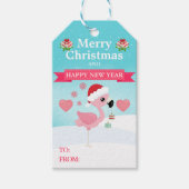 Pink and Red Christmas Flamingo Winter ギフトタグ (正面)