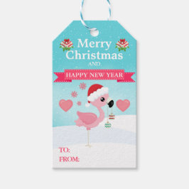 Pink and Red Christmas Flamingo Winter ギフトタグ