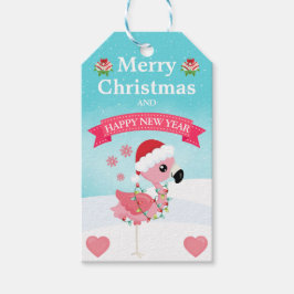 Pink and Red Christmas Flamingo Winter ギフトタグ
