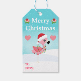 Pink and Red Christmas Flamingo Winter ギフトタグ