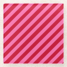 Pink and Red Christmas Peppermint Stripes  ガラスコースター