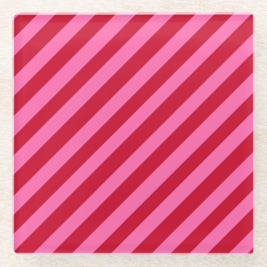 Pink and Red Christmas Peppermint Stripes  ガラスコースター (正面)