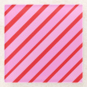Pink and Red Diagonal Stripes  ガラスコースター (正面)