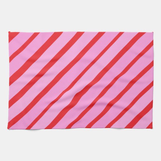Pink and Red Diagonal Stripes  キッチンタオル (横)