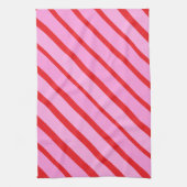 Pink and Red Diagonal Stripes  キッチンタオル (縦)