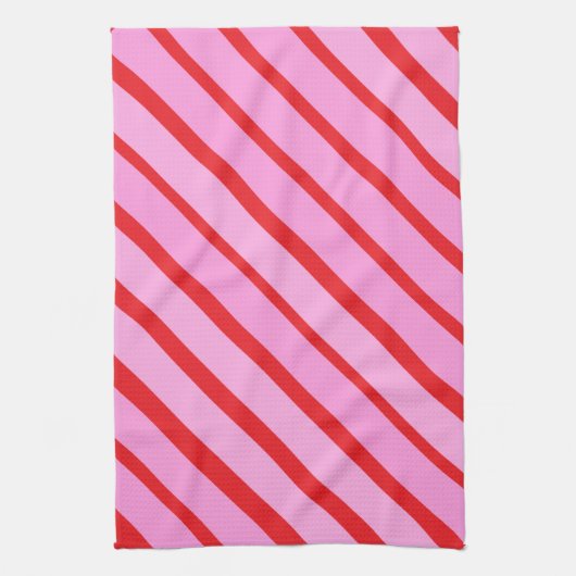 Pink and Red Diagonal Stripes  キッチンタオル (縦)