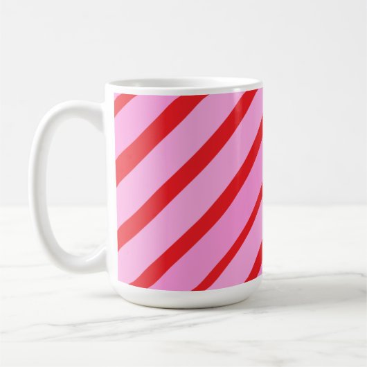 Pink and Red Diagonal Stripes  コーヒーマグカップ (左)