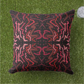 Pink And Red Dots And Squiggles Pattern On Black アウトドアクッション (芝生)
