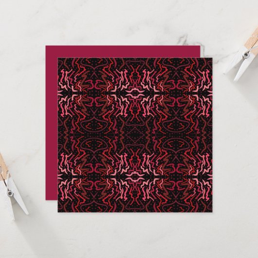 Pink And Red Dots And Squiggles Pattern On Black カード (正面/裏面インサイチュ)