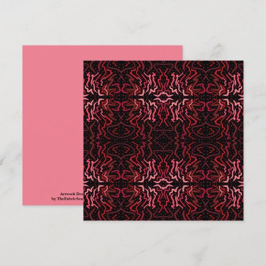 Pink And Red Dots And Squiggles Pattern On Black カード (正面/裏面)