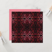 Pink And Red Dots And Squiggles Pattern On Black カード (正面/裏面インサイチュ)