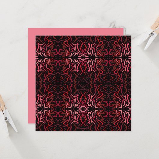 Pink And Red Dots And Squiggles Pattern On Black カード (正面/裏面インサイチュ)
