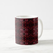 Pink And Red Dots And Squiggles Pattern On Black コーヒーマグカップ (正面右)
