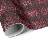 Pink And Red Dots And Squiggles Pattern On Black ラッピングペーパー (ロールコーナー)