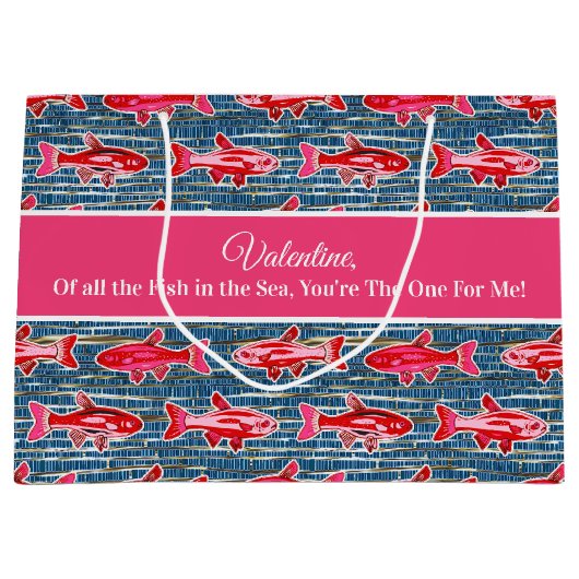 Pink and Red Fish for Valentine's Day ラージペーパーバッグ (正面)