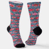 Pink and Red Fish for Valentine's Day Stylish ソックス (傾斜あり)
