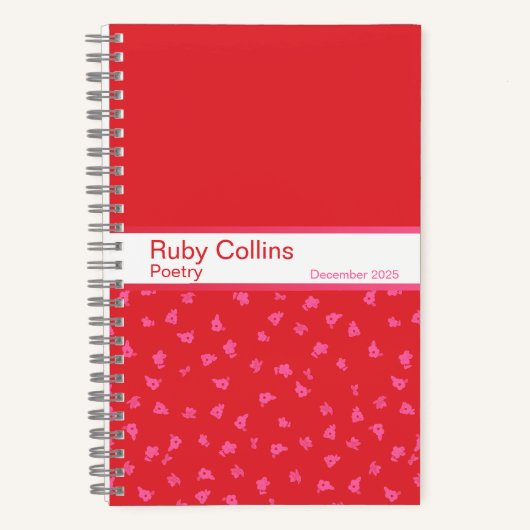Pink and Red Floral Split Pattern Notebook ノートブック (正面)