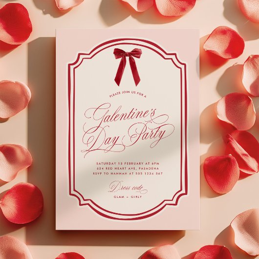 Pink and Red Galentine's Day Party Invitation 招待状