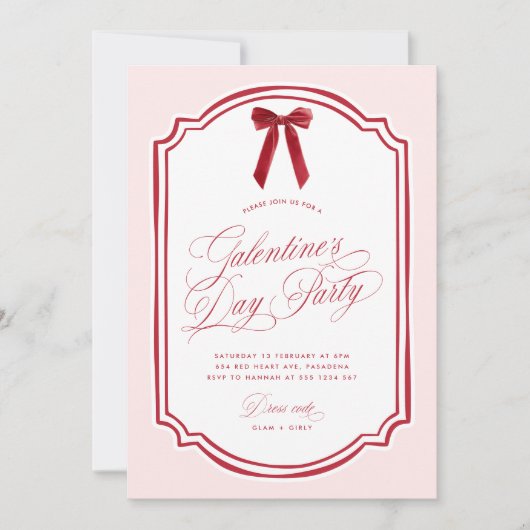 Pink and Red Galentine's Day Party Invitation 招待状 (正面)