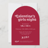 Pink and Red Galentine's Girls Night Party Modern 招待状 (正面)