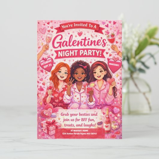 Pink and Red Galentine's Night Party Invitation 招待状 (スタンド正面)