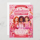 Pink and Red Galentine's Night Party Invitation 招待状 (正面/裏面)