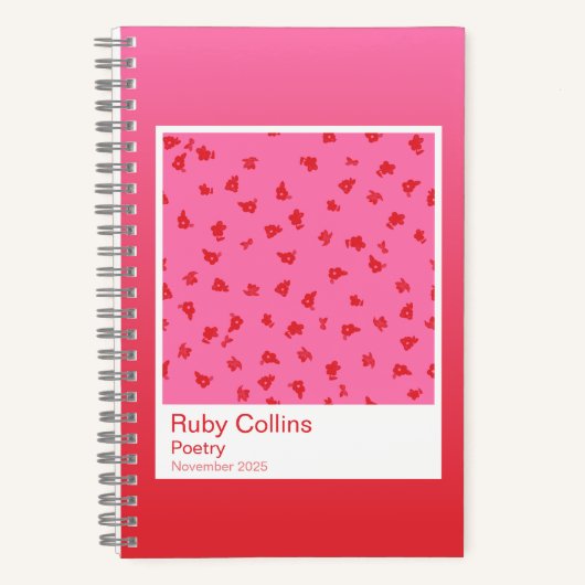 Pink and Red Gradient Floral Aesthetic Notebook ノートブック (正面)