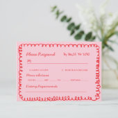 pink and red hand drawn heart whimsical wedding 出欠カード (スタンド正面)