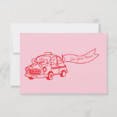 pink and red hand drawn heart whimsical wedding 出欠カード (裏面)